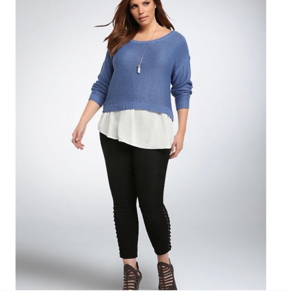 Torrid Blue Knit Layered Crew Neck Sweater - Picture 2 of 7